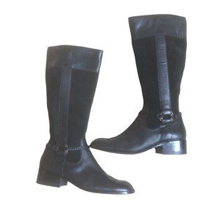 Coldwater Creek Black Suede/Leather Riding Boots with Braided Harness Size 8M